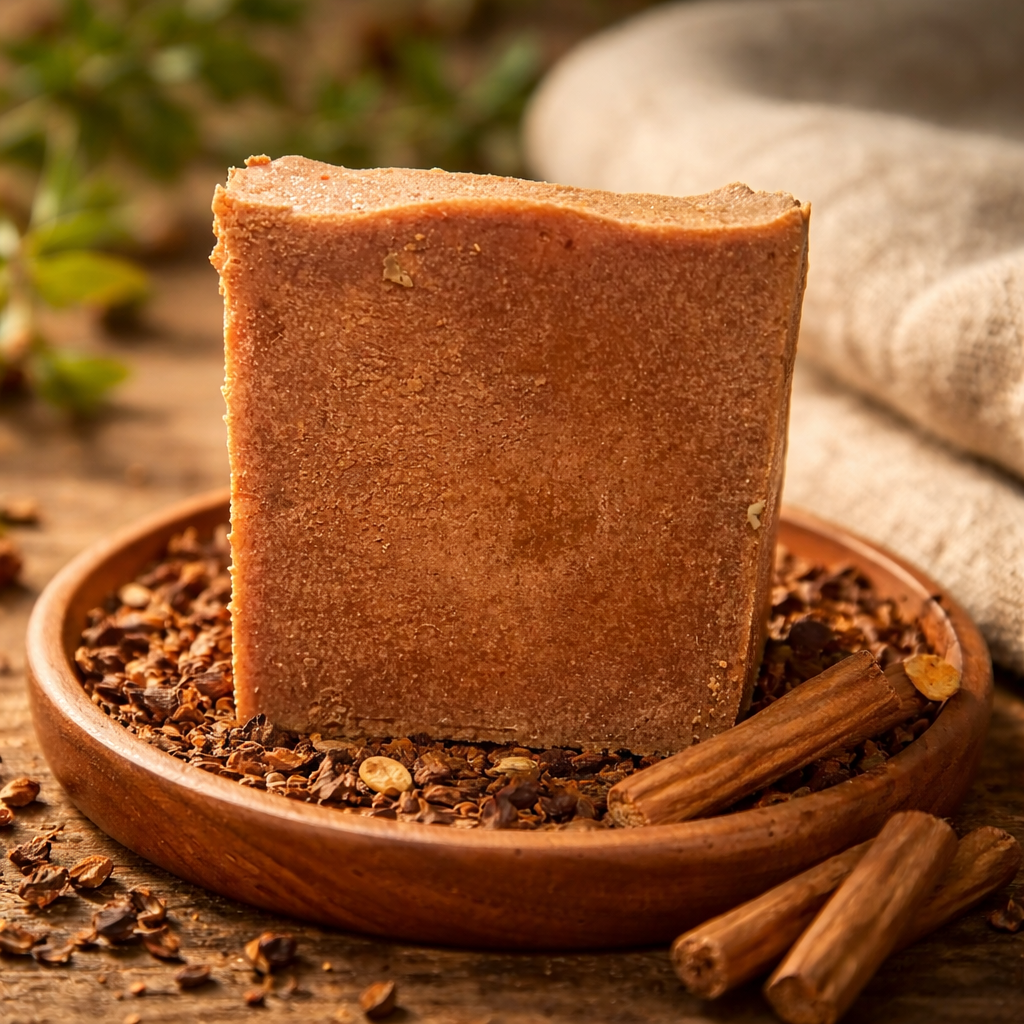 Brown soap on a wood tray