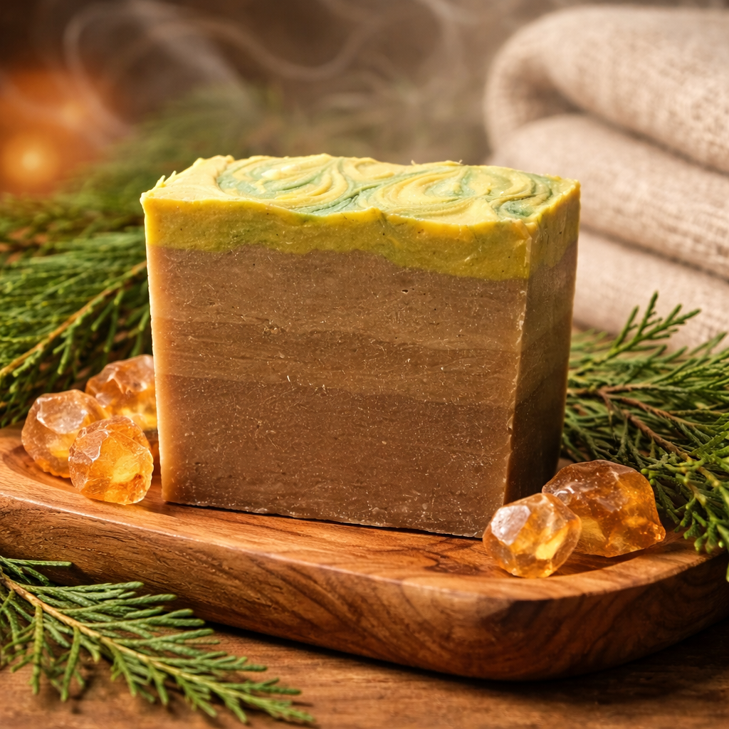 Green and yellow gradient soap on wood surfae